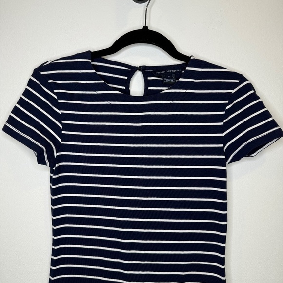 French Connection Knit Striped Body-con Dress Navy Blue White Size Small - Picture 7 of 14